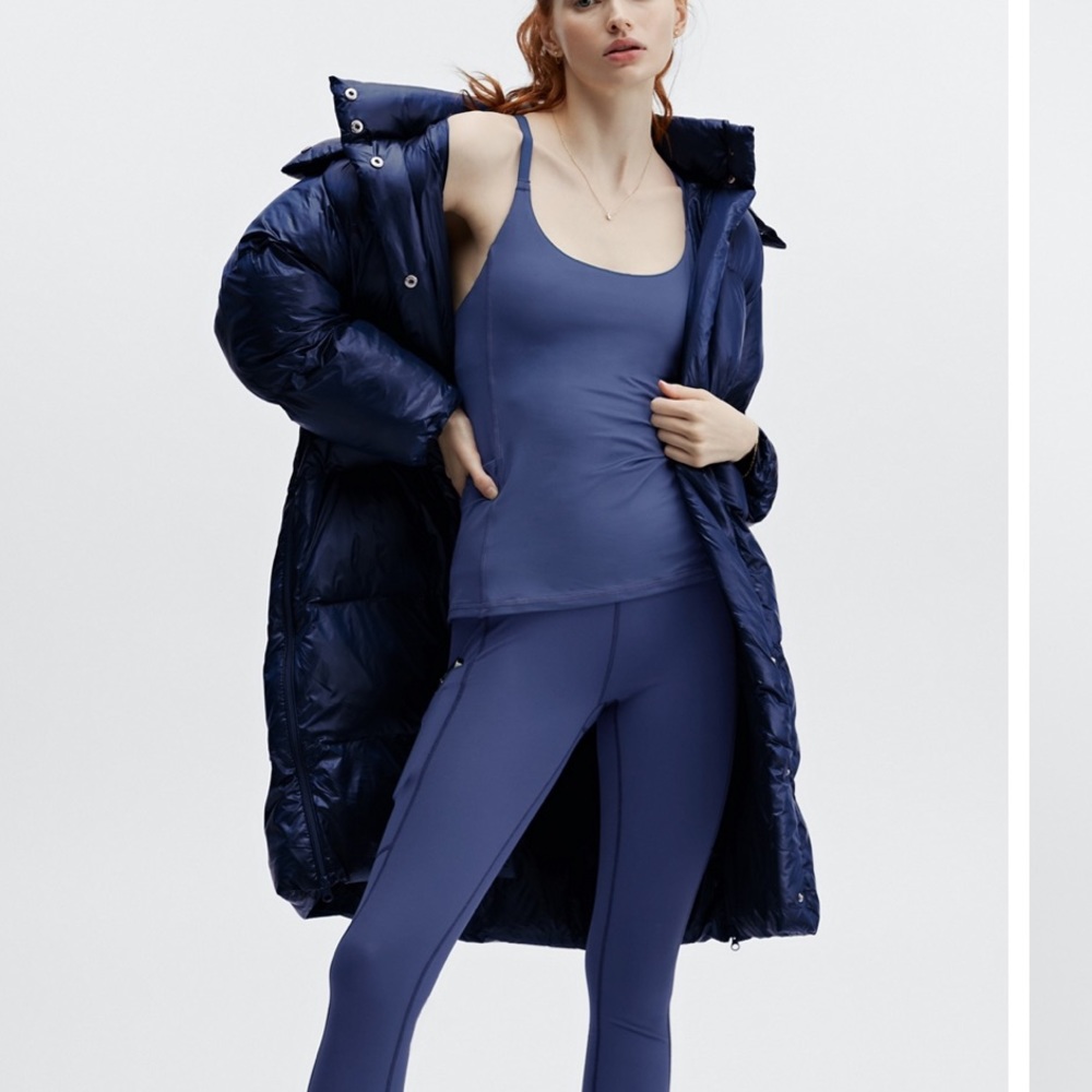 Fabletics Navy Blue Long Puffer Coat